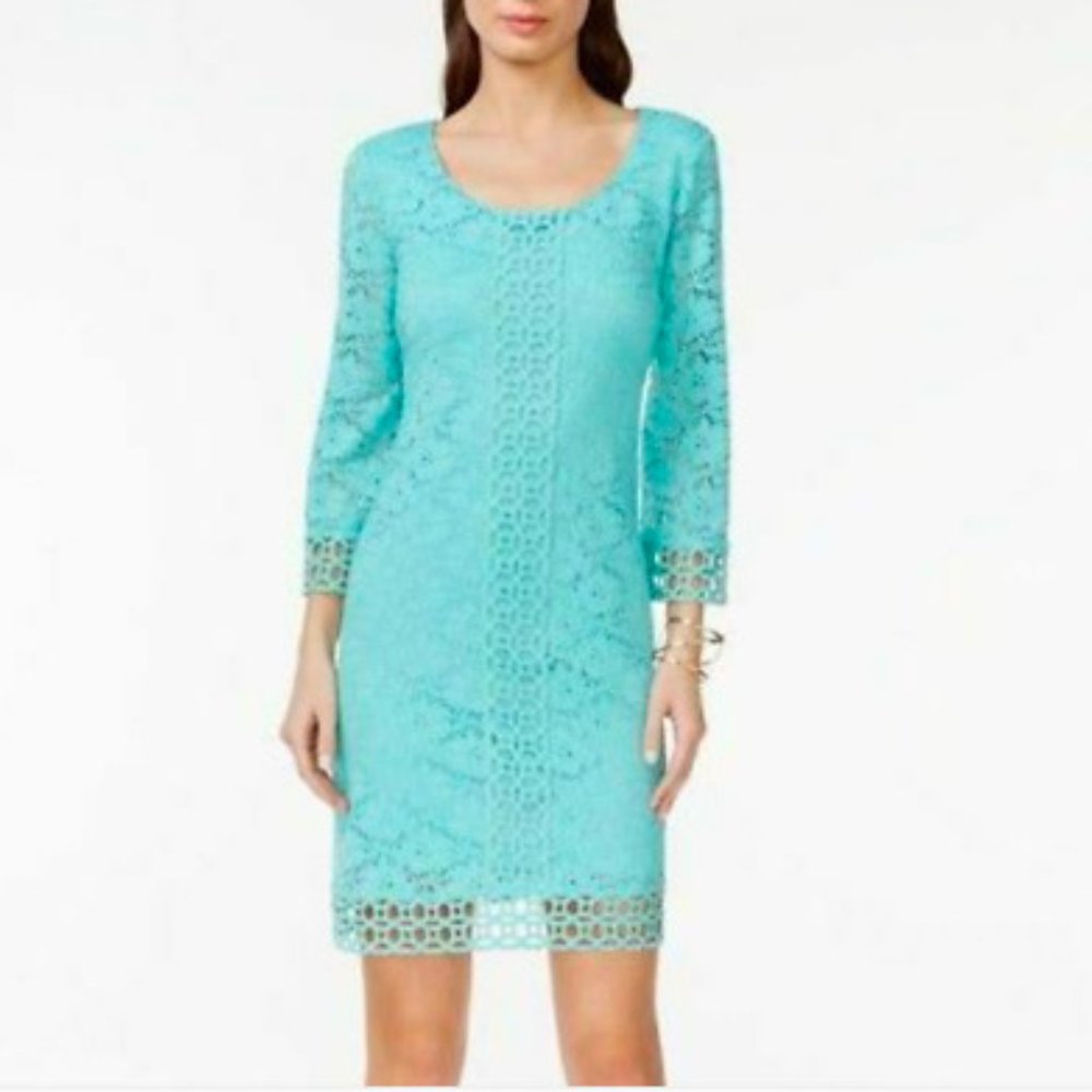 Alfani Crochet Lace Shift Modern Aqua Dress Sz XS